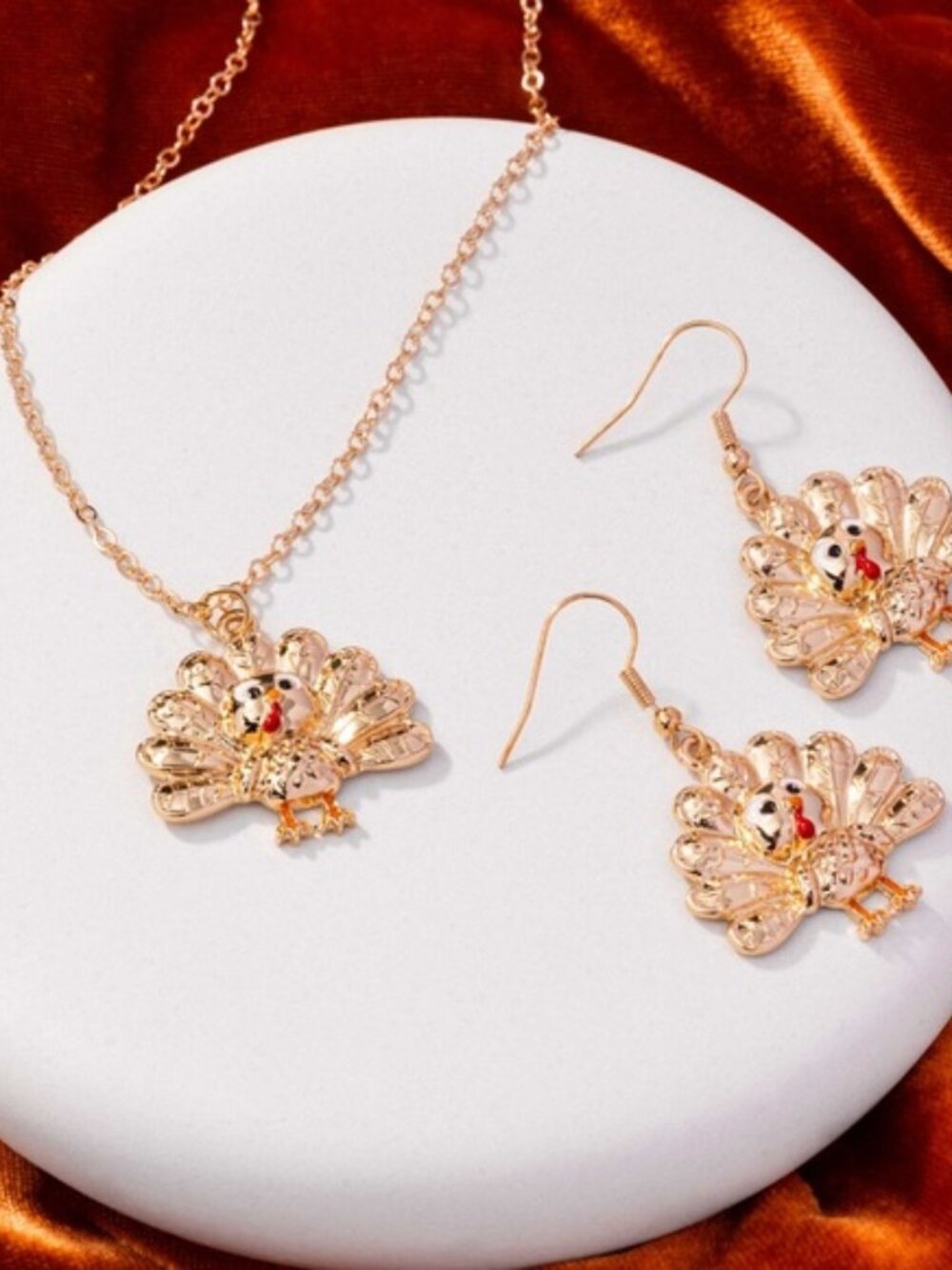 Elegant Gold Thanksgiving Turkey Jewelry Set